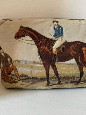 Vintage Equestrian Petit Hand-Needlepoint
English Jockey and Racehorse
Pillow.